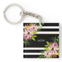 Black White Stripe Blommigt Guld Personlig