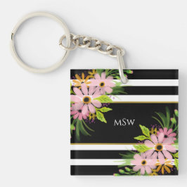 Black White Stripe Blommigt Guld Personlig