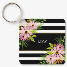 Black White Stripe Blommigt Guld Personlig