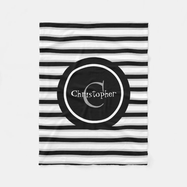 Black White Stripe Customized Boy's Baby Blanket Fleecefilt (Framsidan)