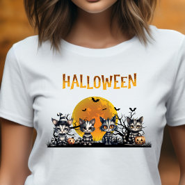 Black White Stripe Halloween Cute Ghost Kittens T Shirt