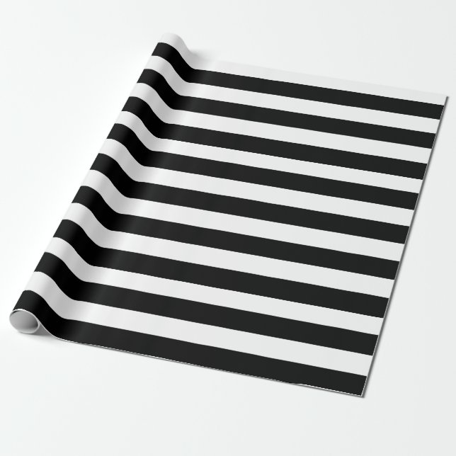 Black White Stripe Modern Bröllopsfest Presentpapper (Utrullad)