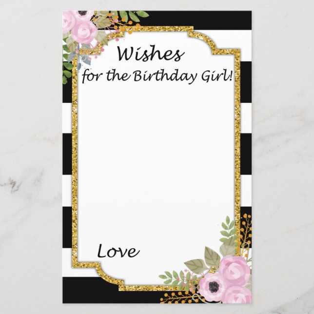 Black White Stripe Önskemål för födelsedagsflickan (Framsida)