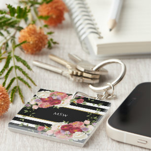 Black White Stripe Peonies & Guld Personlig