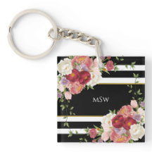 Black White Stripe Peonies & Guld Personlig