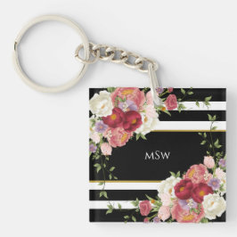 Black White Stripe Peonies & Guld Personlig