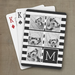 Black White Stripe Photo Collage Anpassningsbar Mo Casinokort