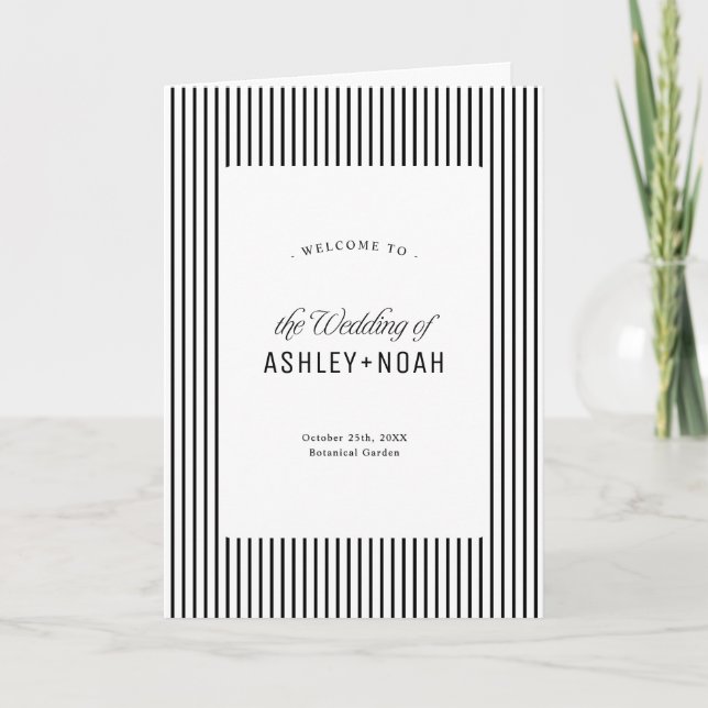 Black & White Striped Elegance Classy Wedding Program (Framsida)