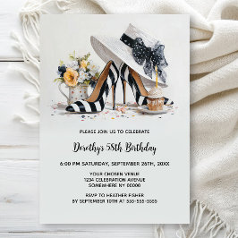 Black White Striped High Heel Shoes Birthday Party Inbjudningar
