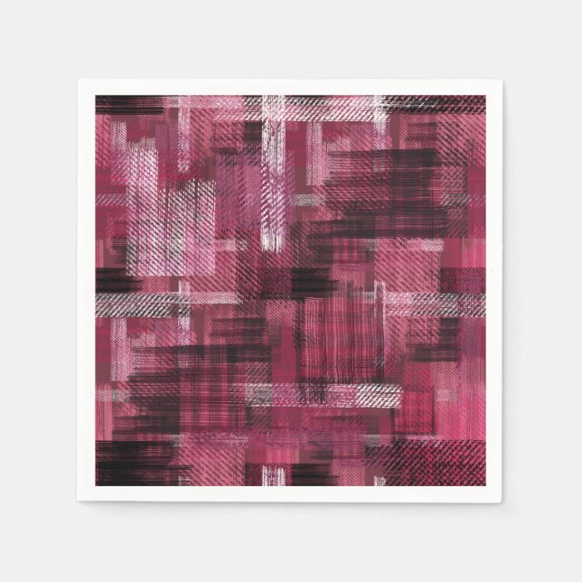 Black, white strokes and stripes on burgundy. pappersservett (Framsidan)