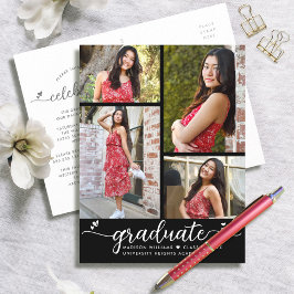 Black White Studenten 4 Photo Modern Script Heart Inbjudan Vykort