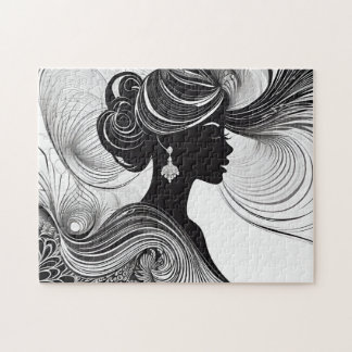 Black & White: Stunning African Woman Silhouette Pussel