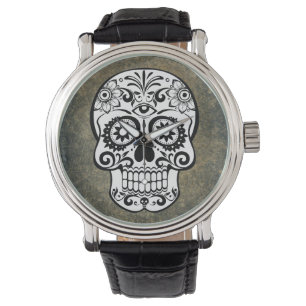 Black & White Sugar Skull Slate Watch Vintage Armbandsur