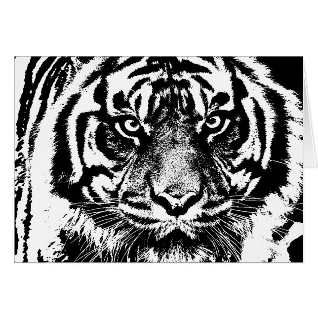 Black White Sumatran Borneo Tiger Öga Artwork Hälsningskort (Framsidan Horizontal)