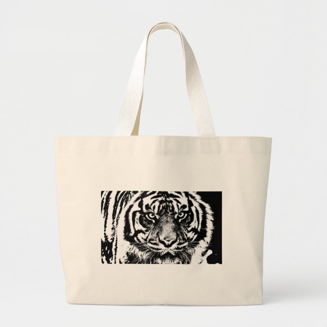 Black White Sumatran Borneo Tiger Öga Artwork Jumbo Tygkasse (Framsidan)