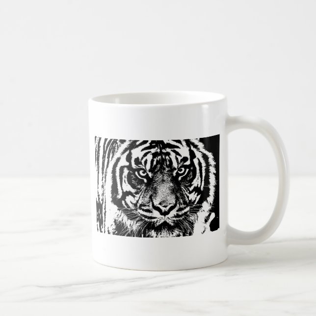Black White Sumatran Borneo Tiger Öga Artwork Kaffemugg (Höger)