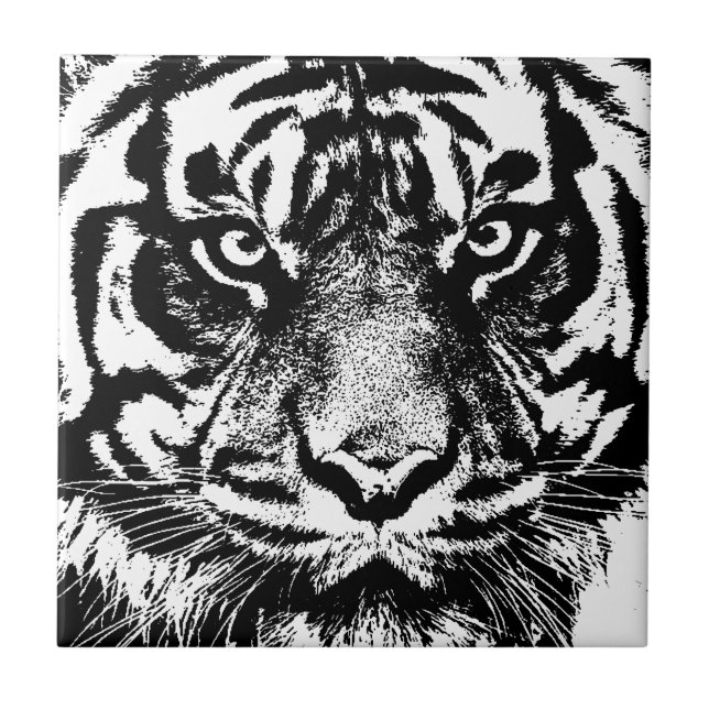Black White Sumatran Borneo Tiger Öga Artwork Kakelplatta (Framsidan)