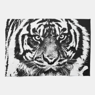 Black White Sumatran Borneo Tiger Öga Artwork Kökshandduk