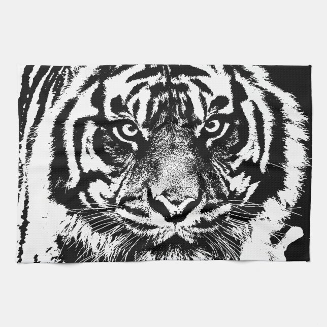 Black White Sumatran Borneo Tiger Öga Artwork Kökshandduk (Horisontell)