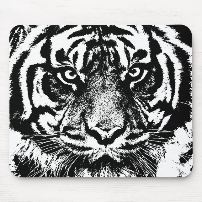 Black White Sumatran Borneo Tiger Öga Artwork Musmatta (Framsidan)