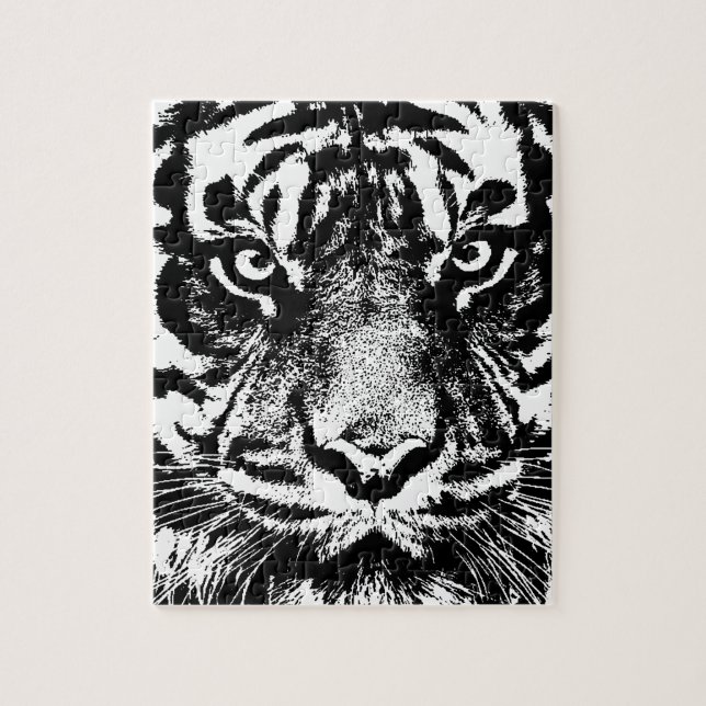 Black White Sumatran Borneo Tiger Öga Artwork Pussel (Vertikal)