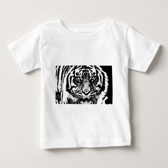 Black White Sumatran Borneo Tiger Öga Artwork T-shirt (Framsida)