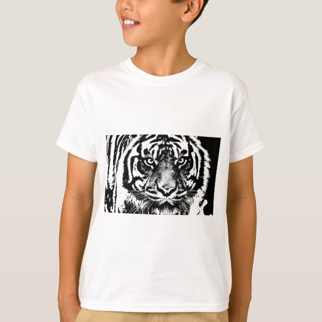 Black White Sumatran Borneo Tiger Öga Artwork T-shirt (Framsida)