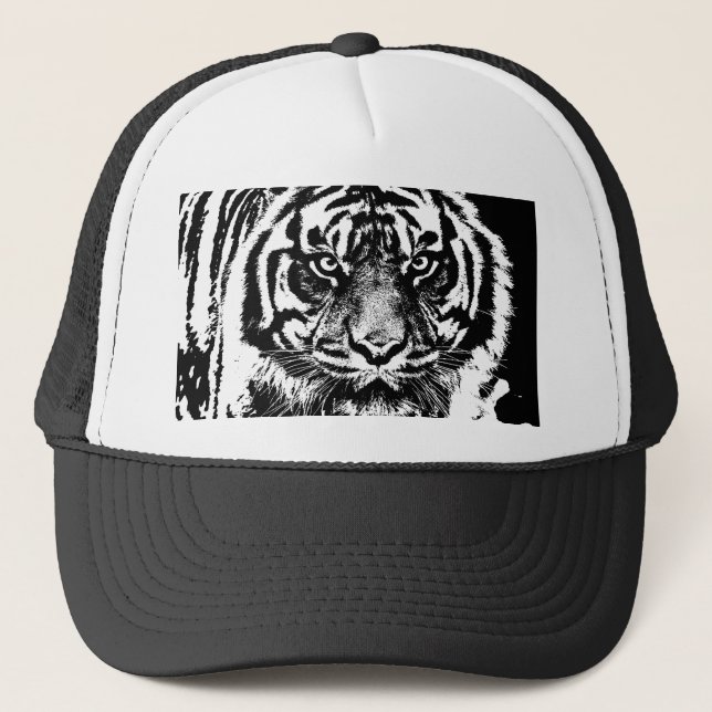 Black White Sumatran Borneo Tiger Öga Artwork Truckerkeps (Framsida)