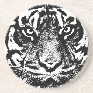 Black White Sumatran Borneo Tiger Öga Artwork Underlägg