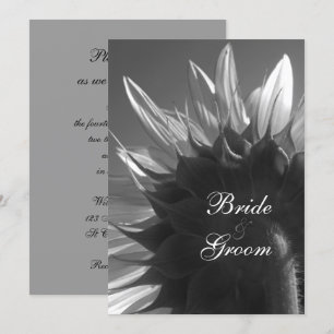 Black White Summer Garden Sunblommblomma Bröllop Inbjudningar