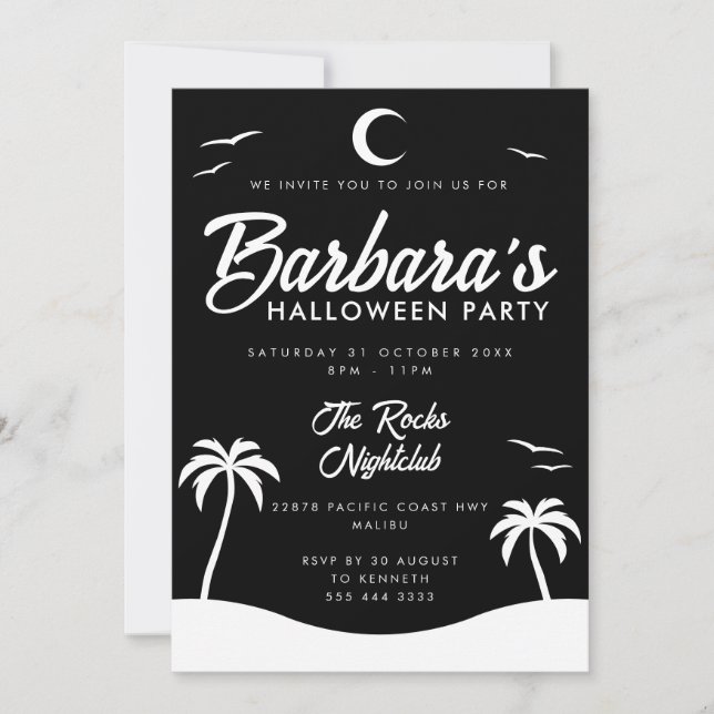 Black White Summer Night Beach Halloween fest Inbjudningar (Framsida)