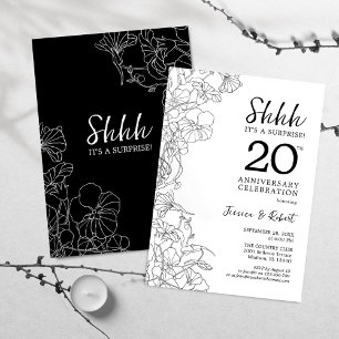 Black White Surprise 20-årsjubileum Inbjudningar