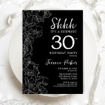 Black White Surprise 30års födelsedag Inbjudningar<br><div class="desc">Svartvit överraskande inbjudan till 30års födelsedag. Minimalistisk modern femininin-design har botaniska accenter och typiska typsnitt. Enkel perfekt för inbjudan-kort i blommigt för en snyggt kvinnlig överraskning i firande. Skrivna Zazzle-inbjudningar eller digital utskrivbar mall för omedelbar nedladdning.</div>