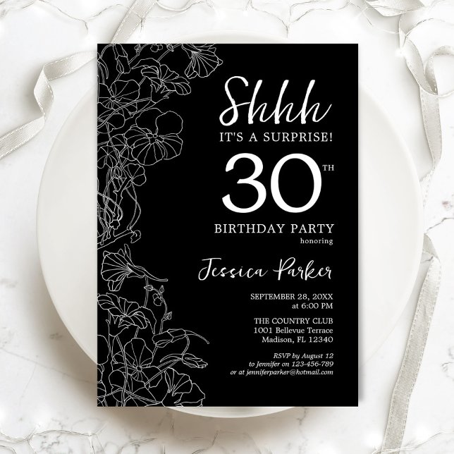 Black White Surprise 30års födelsedag Inbjudningar (Skapare uppladdad)