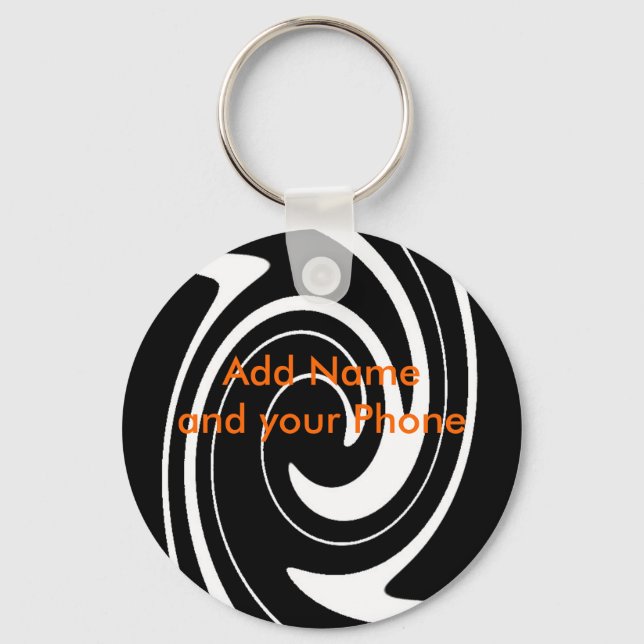 Black White Swirl Add Namn och din Mobila Nyckelring (Framsida)