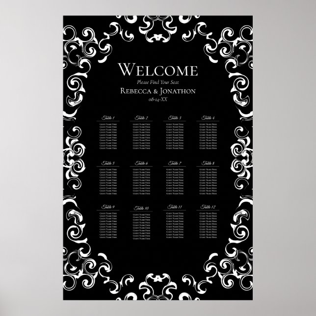 Black & White Swirl Gothic Bröllop Poster (Framsidan)