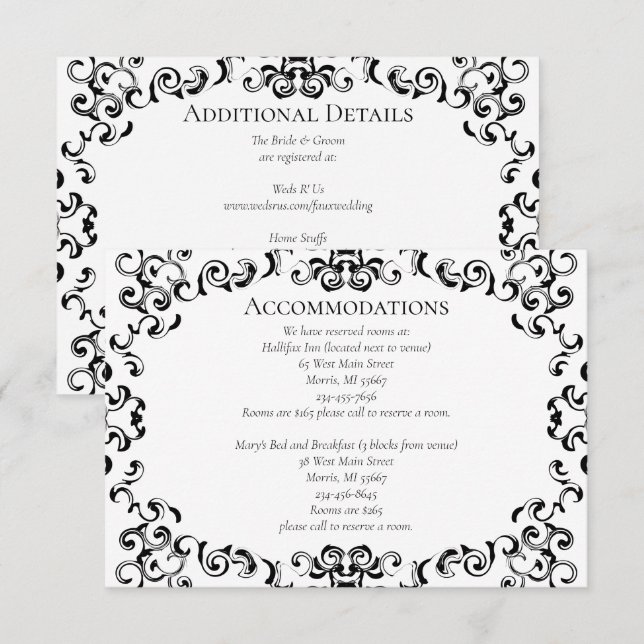 Black & White Swirl Gothic Bröllop Tilläggskort (Fram/baksida)