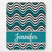 Black White Teal Bold Vågigt Rand