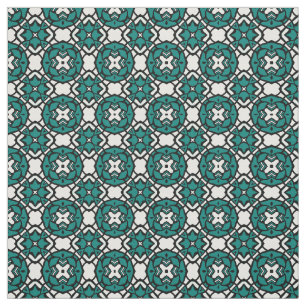 Black White Teal Ethnic Oriental Mosaic Mönster Tyg