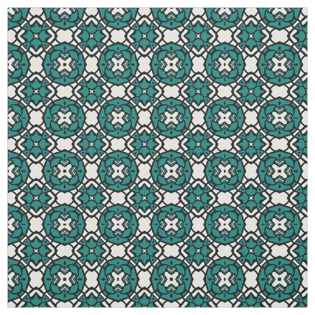 Black White Teal Ethnic Oriental Mosaic Mönster Tyg (Provkarta)