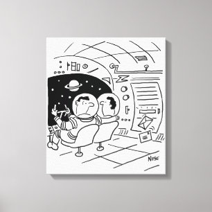 Black & White Tecknad Art of Spacesship Canvastryck
