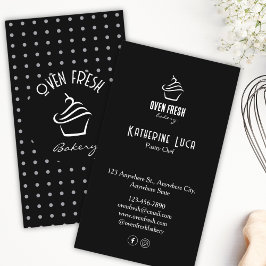 Black White Text Dots Cuptårta Bakery Visitkort