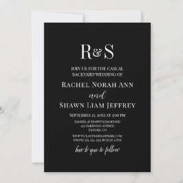 Black & White Text Monogram Backyard Wedding Inbjudningar