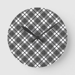 Black White Thin Glen Play Mönster Rund Klocka