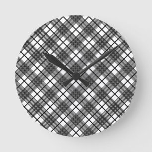Black White Thin Glen Play Mönster Rund Klocka