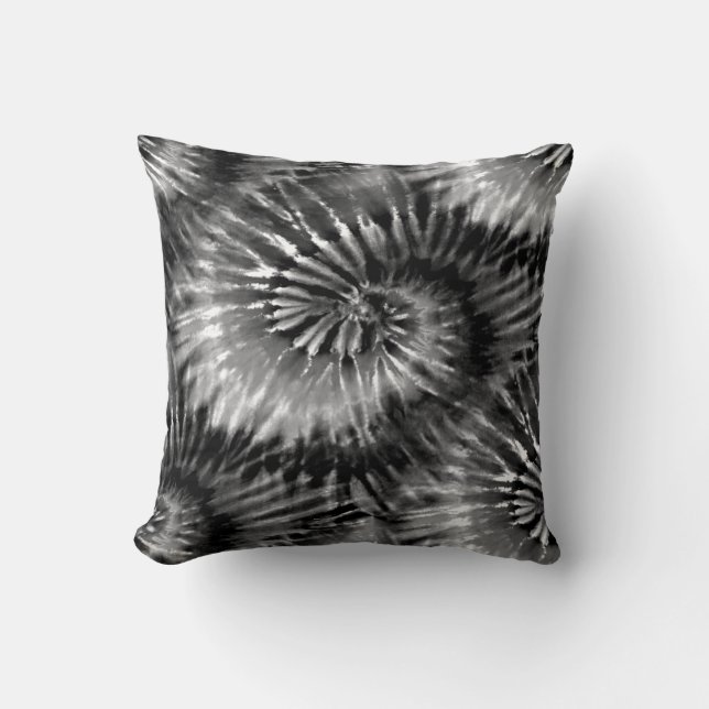 Black & White Tie Dye Starburst Spiral Retro Kudde (Framsida)