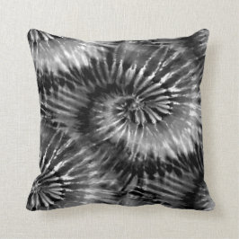 Black & White Tie Dye Starburst Spiral Retro Kudde