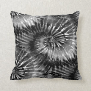 Black & White Tie Dye Starburst Spiral Retro Kudde