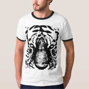 Black White Tiger Ansikte Pop Art Manar Modern Rin T Shirt