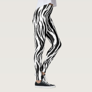 Black White Tiger Rand Animal Print Mönster Leggings